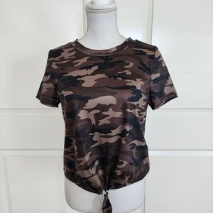 SHEIN Camouflage Short Sleeve Tie-Front Top